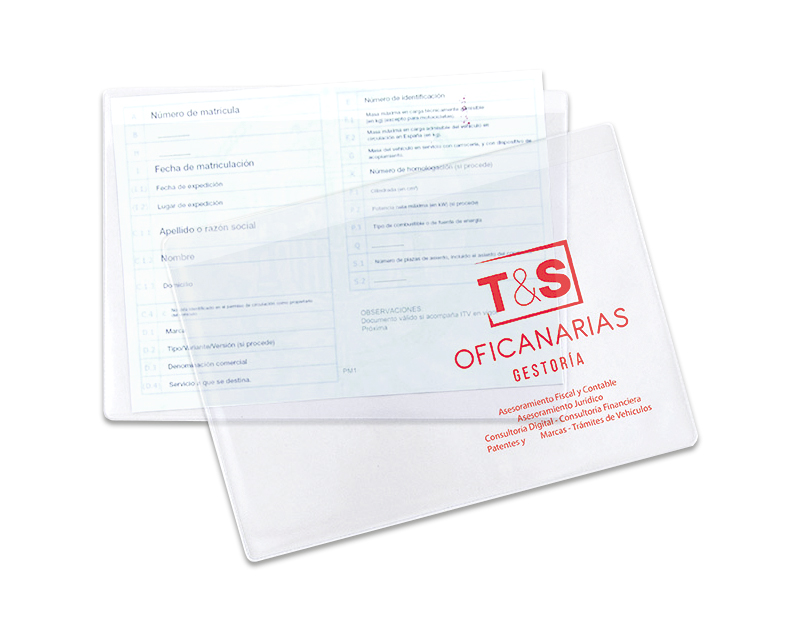 FUNDA PERMISO DE CIRCULACIÓN TRANSPARENTE, ABERTURA SUPERIOR (A5) - G05 - CON IMPRESIÓN