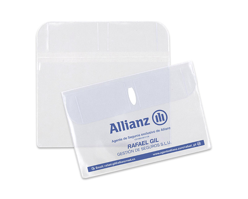 FUNDA PÓLIZA DE SEGUROS CON SOLAPA + CIERRE VELCRO Y TARJETEROS - S16 - PVC TRANSPARENTE